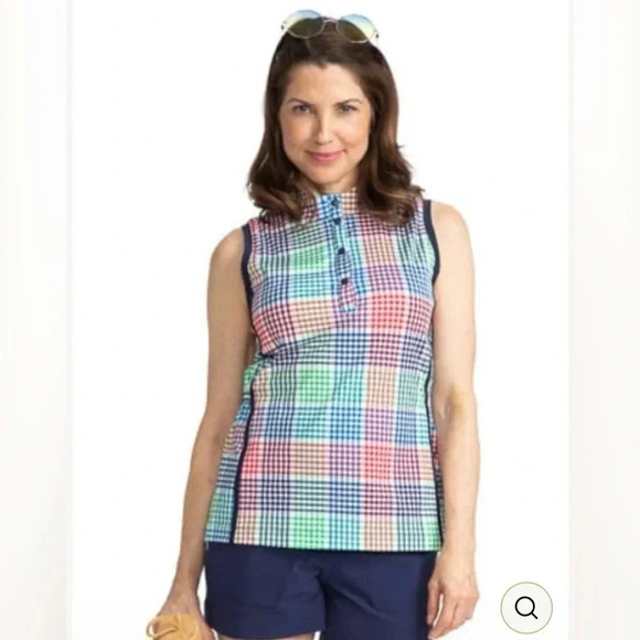 Kinona Make it Snappy Sleeveless Golf Top Vacation Plaid Sun Protection Size XL - Picture 1 of 12